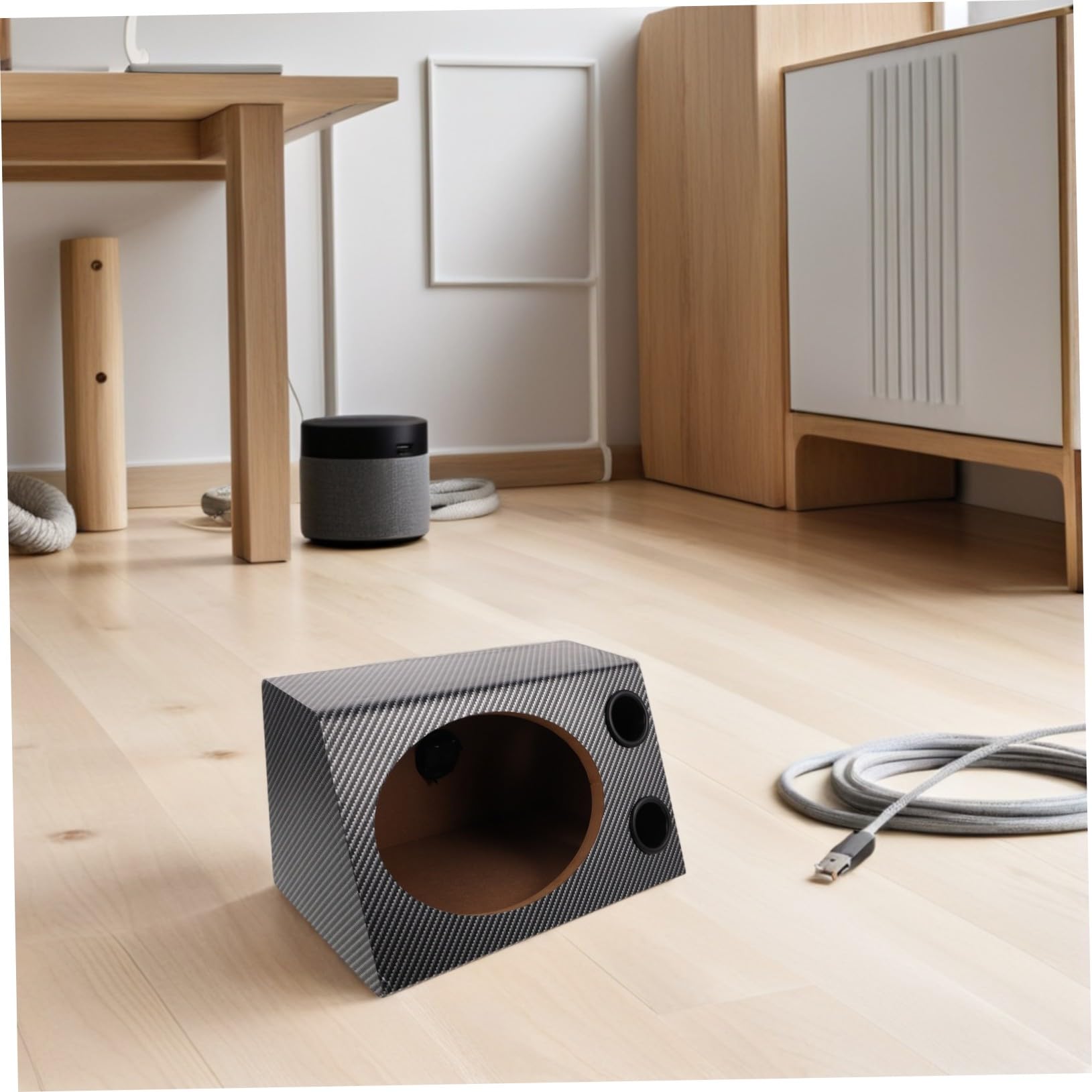 Housoutil Caja Trapezoidal de Madera para Altavoces de Coche Revestimiento de PVC, Diseño Preciso y Tecnología de Aislamiento de Ruido para Vehículo y Hogar