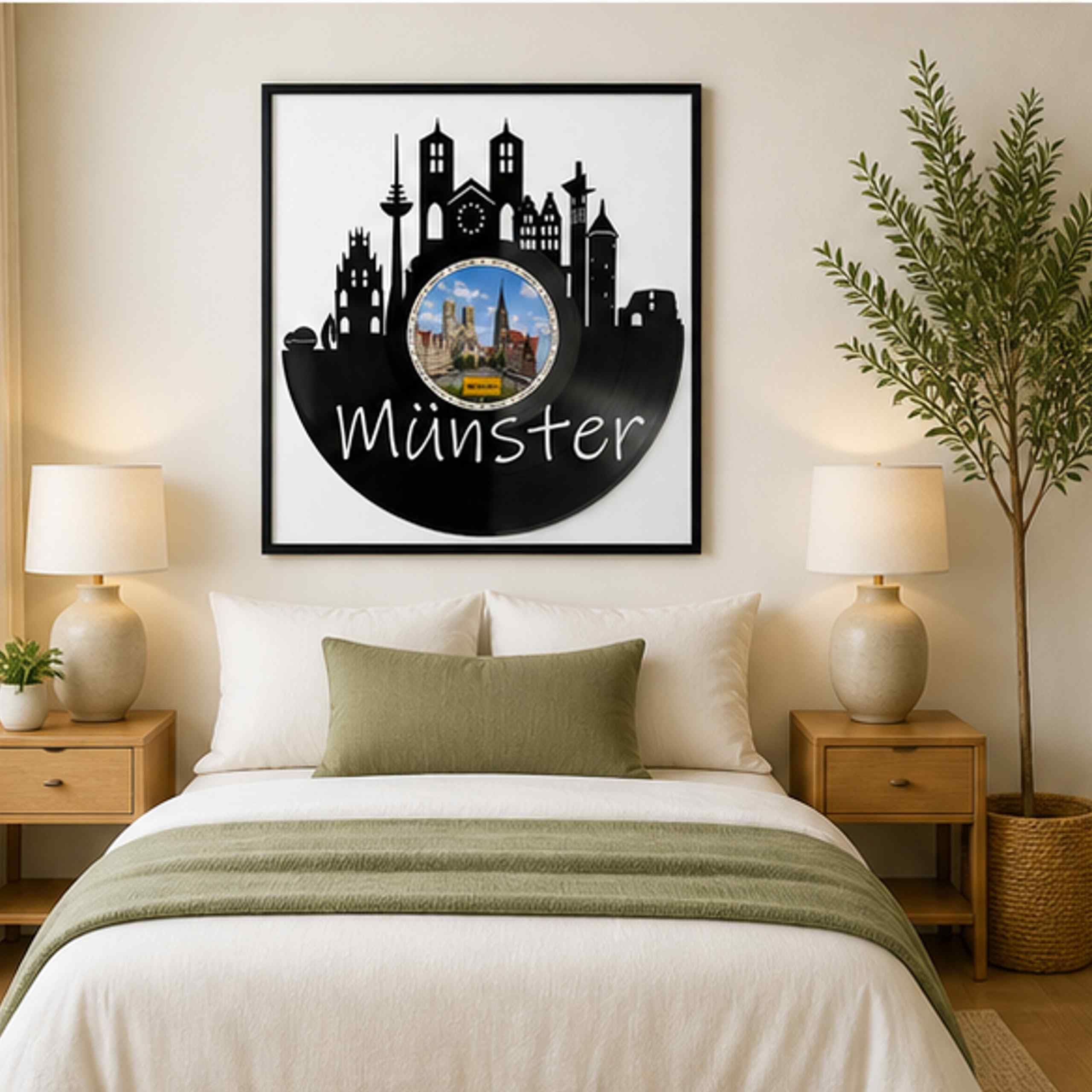 EVEVO Münster, decorazione da parete in vinile, con cornice, 32 x 32 cm, motivo: città di biciclette, regalo per gli amanti della Westfalia