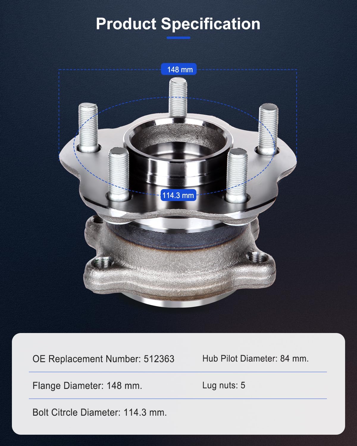 ECCPP Replacement For Pair of 2 New Complete Rear Wheel Hub Bearing Assembly 5 Lugs w/ABS For 2003-2007 Murano 512363 x2