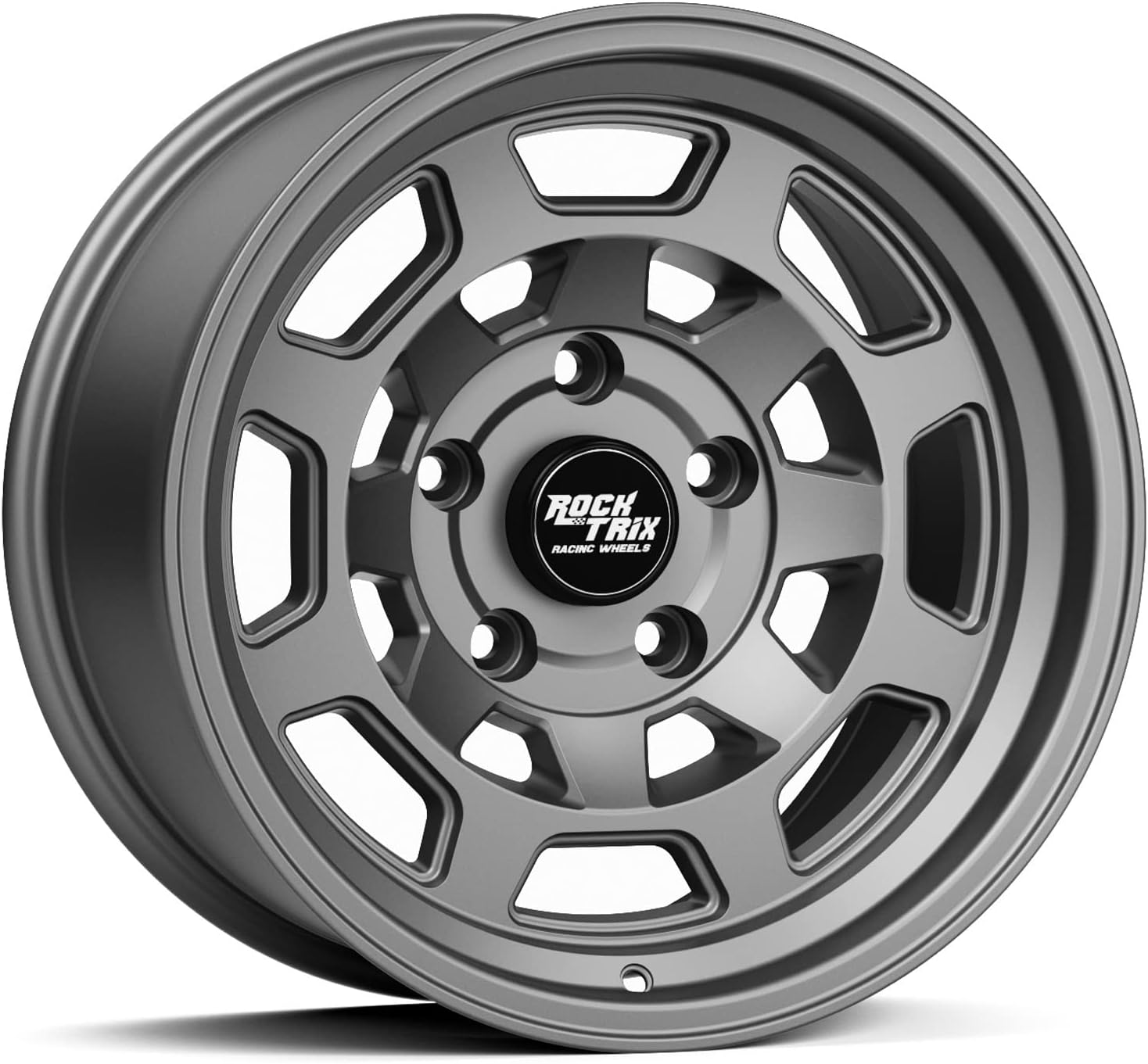 RockTrix RT117 17 inch Wheel Compatible with Jeep Wrangler JK JL 17x9 5x5 Wheels (-38mm Offset, 3.5in Backspace) 5x5 PCD, 71.5mm Bore, Gunmetal Gray Wheels, Also fits Gladiator JT Rims