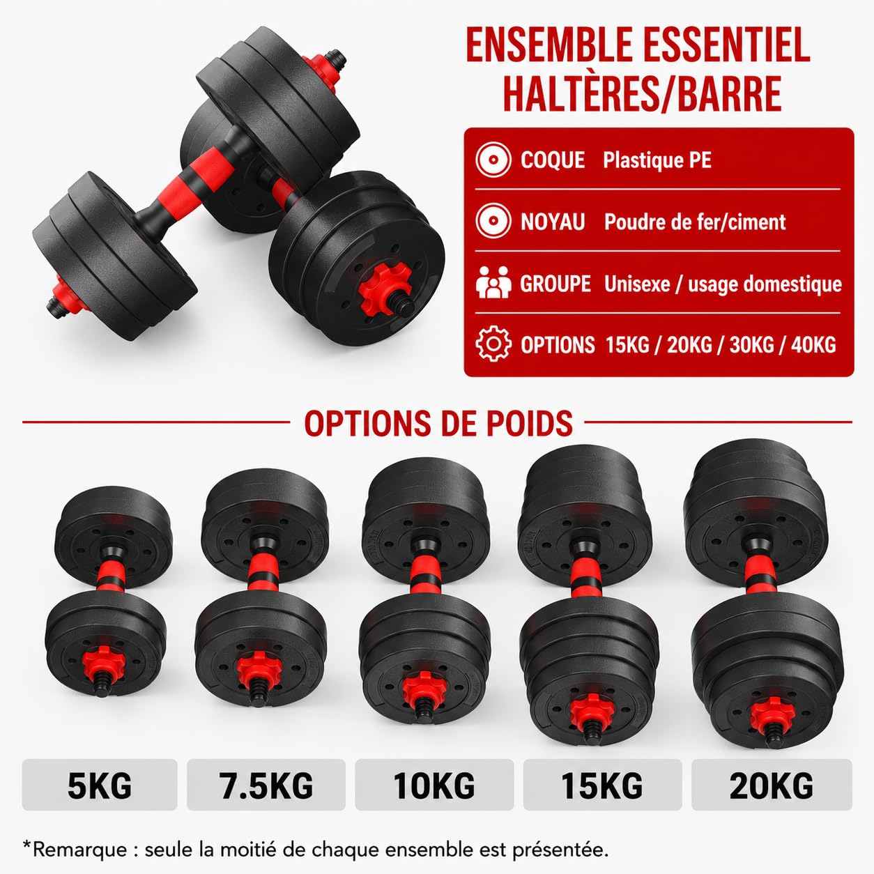 Verstellbares Hantelset mit Langhantel Funktion, Kurzhantel Set für Home Gym Krafttraining, Fitness Hanteln für Damen und Herren