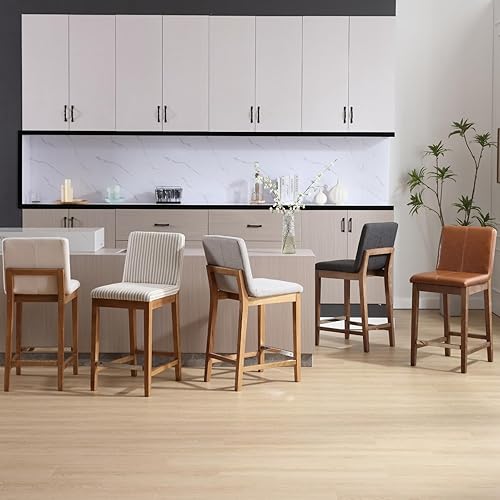 Miniatura 7 de DM Furniture Taburete de mostrador para isla de cocina, juego de 2 taburetes de bar tapizados de tela de lino con respaldo de 26 pulgadas, taburetes