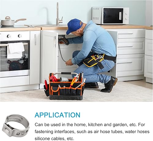 Miniatura 3 de Abrazaderas de manguera de oreja individual (12.8mm - 15.3mm0.5" - 0.6") 50 unidades, clips de tubo de acero inoxidable 304 - para fijación de