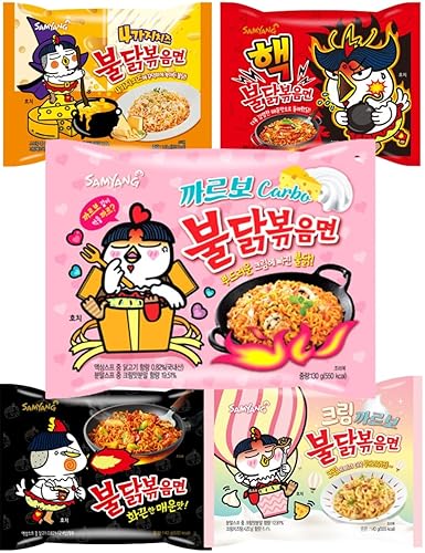 URBAN THEORY Paquete de 5 Samyang Buldak Ramen, fideos Buldak picantes con 5 sabores  Original, extra caliente, queso Quattro, carbonara, crema