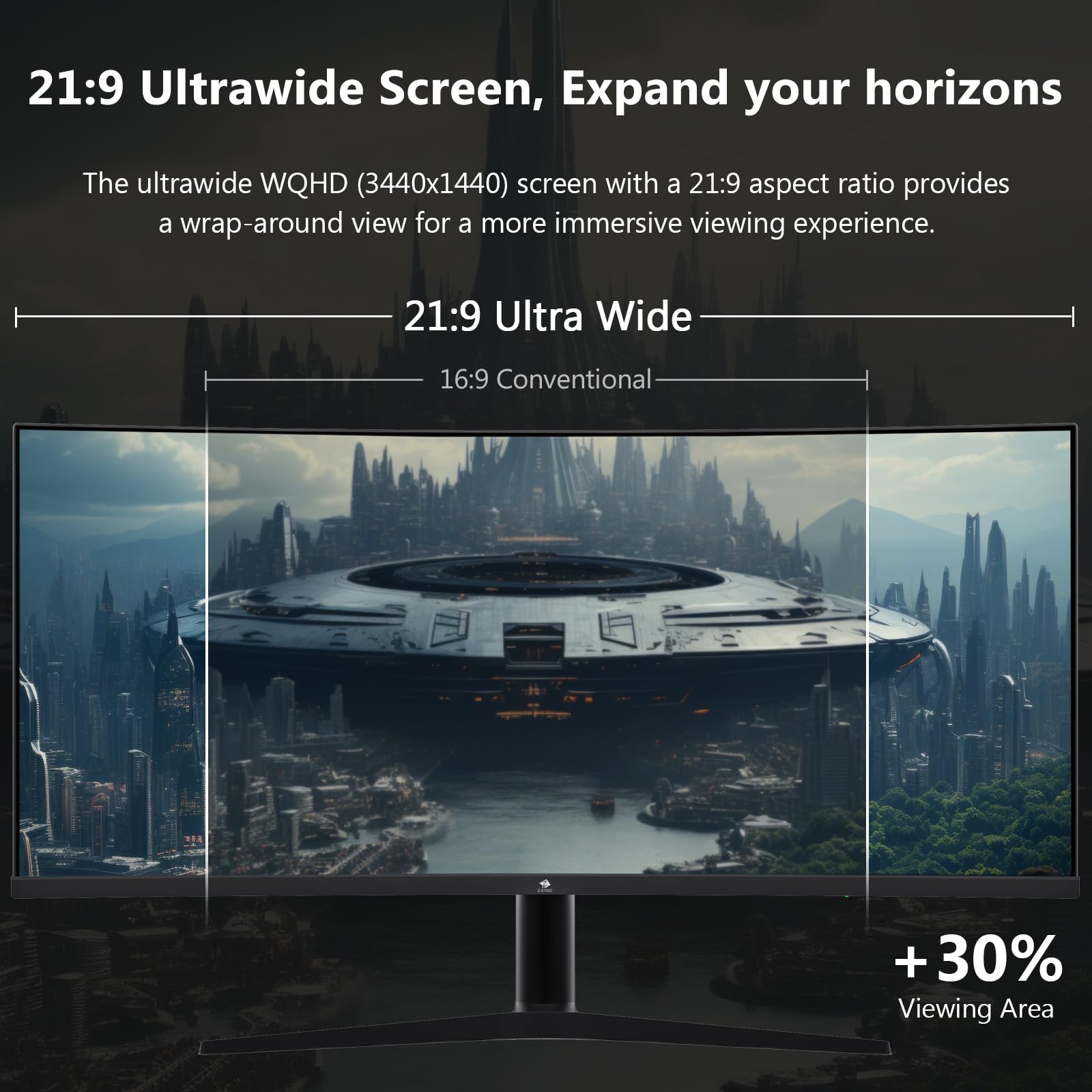 Z-Edge 34'' Zakrzywiony Monitor Gamingowy Biały, 3440x1440, 165Hz (DP1.4×2), IPS, 1ms, Ultraszeroki 21:9, Regulowana wysokość/pion/poziom/obrót, 100Hz (HDMI2.0×2), FreeSync, VESA (kabel DP w zestawie)