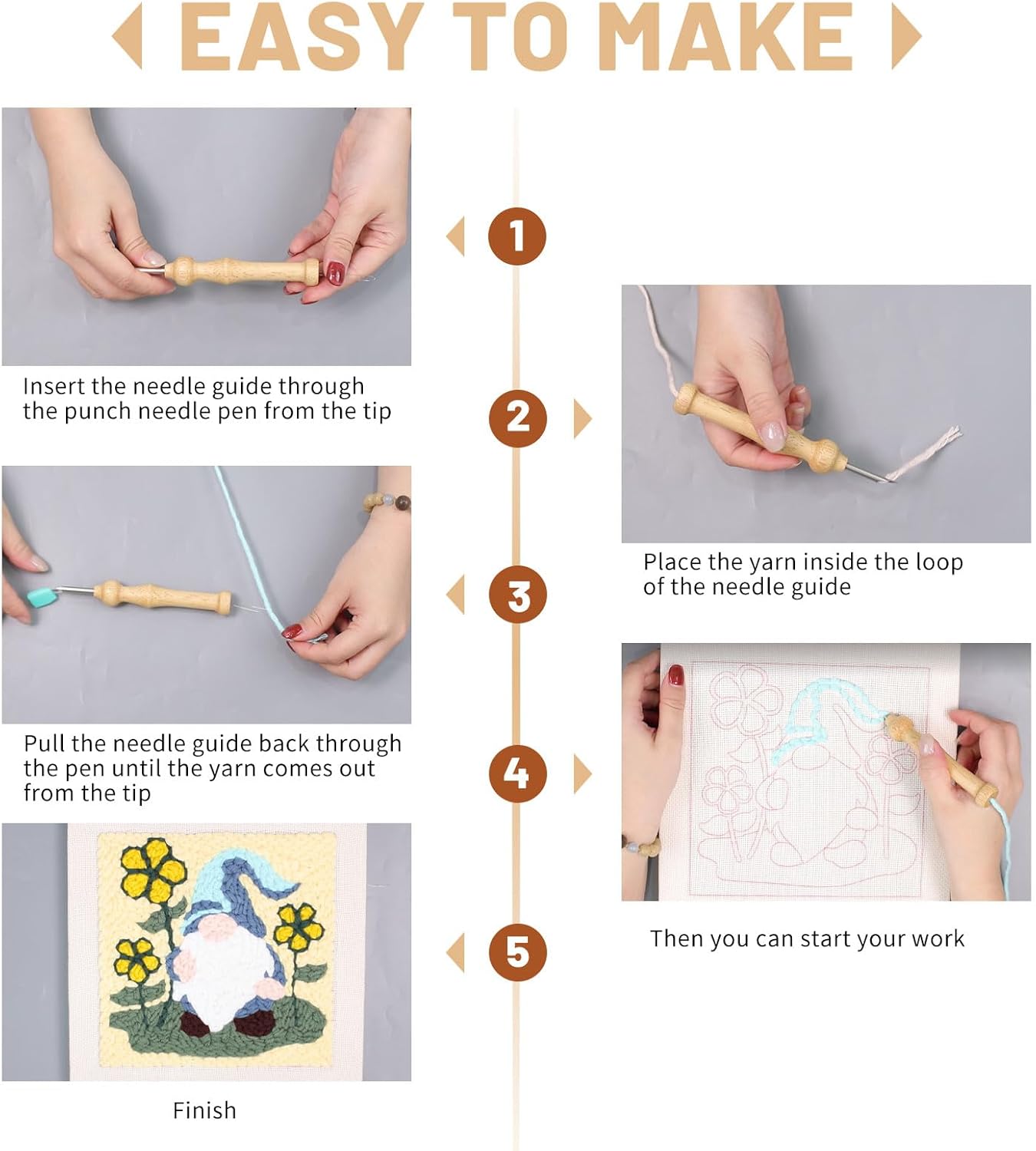 FREEBLOSS DIY Punch Needle Kit Gnome Punch Needle Embroidery Wall Hanging Painting for Beginners Poke Embroidery Dandelion Room Decor, Already Framed