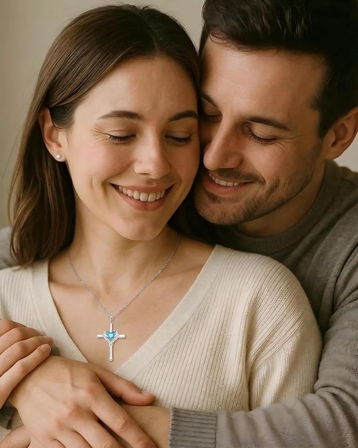 Solid 925 Sterling Silver Cross Necklace for Women: Birthstone Cross Pendant Christian Jewelry, Anniversary Birthday Gift for Girlfriend Wife Mom Daughter Baptism Confirmation Gifts for Teens