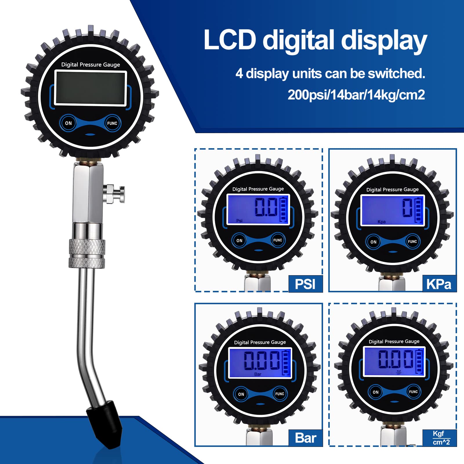 Compresión probador de gasolina, probador de compresión de coche, comprobador de compresión digital con adaptador y manguera (negro)