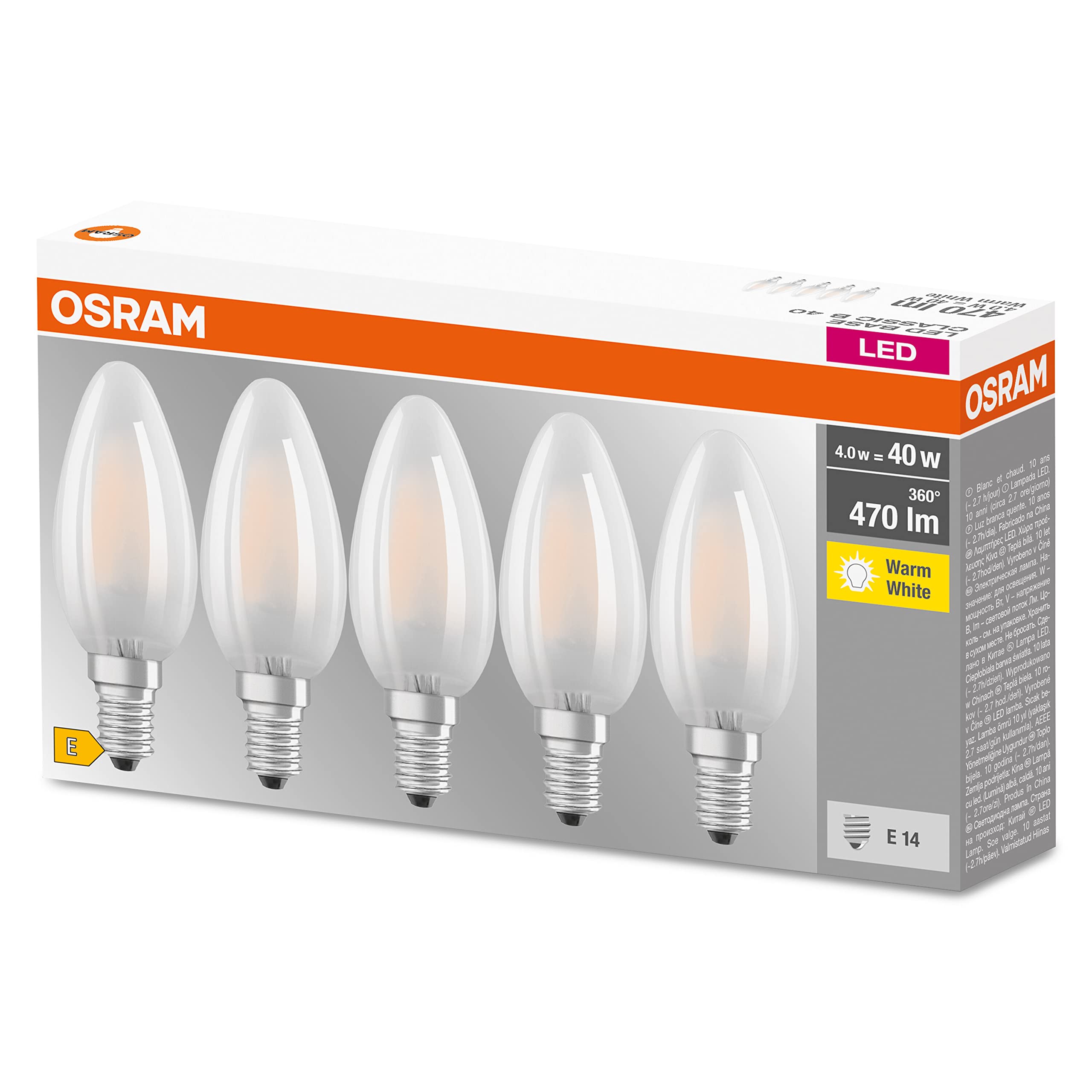 Auting E14 LED Lampadine 4W,Lampadina E14 2700k Bianco Caldo,Alogeno Equivalenti 40W,400LM,Non Dimmerabile, Confezione da 2 Pezzi