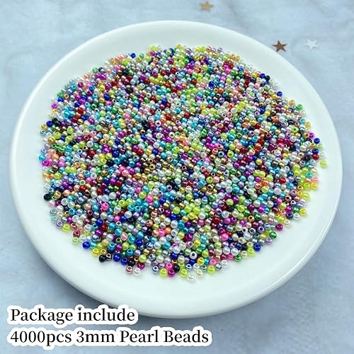 Miniatura 8 de Cuentas de perlas, 4000 cuentas para manualidades, perlas sueltas de 0.118 pulgadas, cuentas espaciadoras redondas para aretes, pulseras, collares,