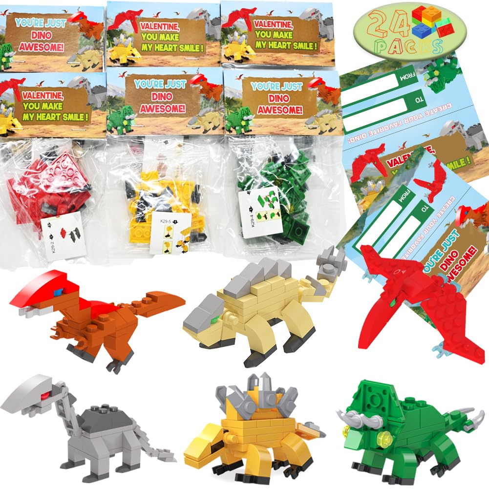 WODMAZ 24 Packs Dinosaur Building Blocks, Dinosaur Toys Building Set for Kids Goodie Bags Birthday Gifts, Easter Basket Stuffers, Easter Party Favor