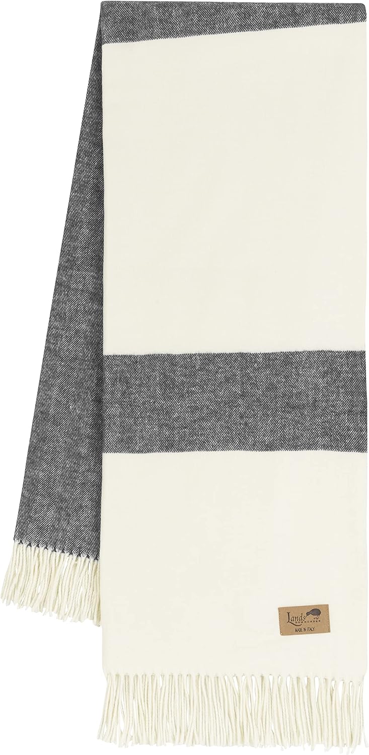 Lands Downunder All-Season, Luxury Charcoal Sydney Stripe Herringbone Throw – Soft Woven Throw with Decorative Fringe – Made in Italy – 51”W x 67”L - Perfect for Gifting