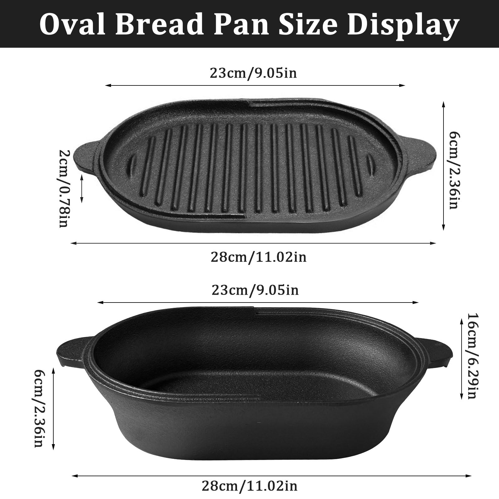 Pentola 2 in 1 in ghisa olandese, ovale 28 cm, grande padella in ghisa per cuocere il pane, pane e forno in ghisa con coperchio per cuocere a vapore, grigliare, zuppe, tostare, forno
