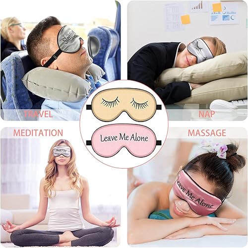 Miniatura 4 de 8 piezas de antifaz de seda para dormir con correa ajustable, suave opaca, para mujeres y hombres, noche completa de sueño, viajes, siesta,