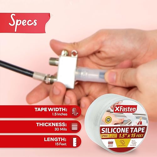 Miniatura 2 de XFasten Cinta de silicona autofusible Pro, transparente, 1.5 pulgadas x 15 pies, cinta de reparación de silicona extrema de 30 mils para