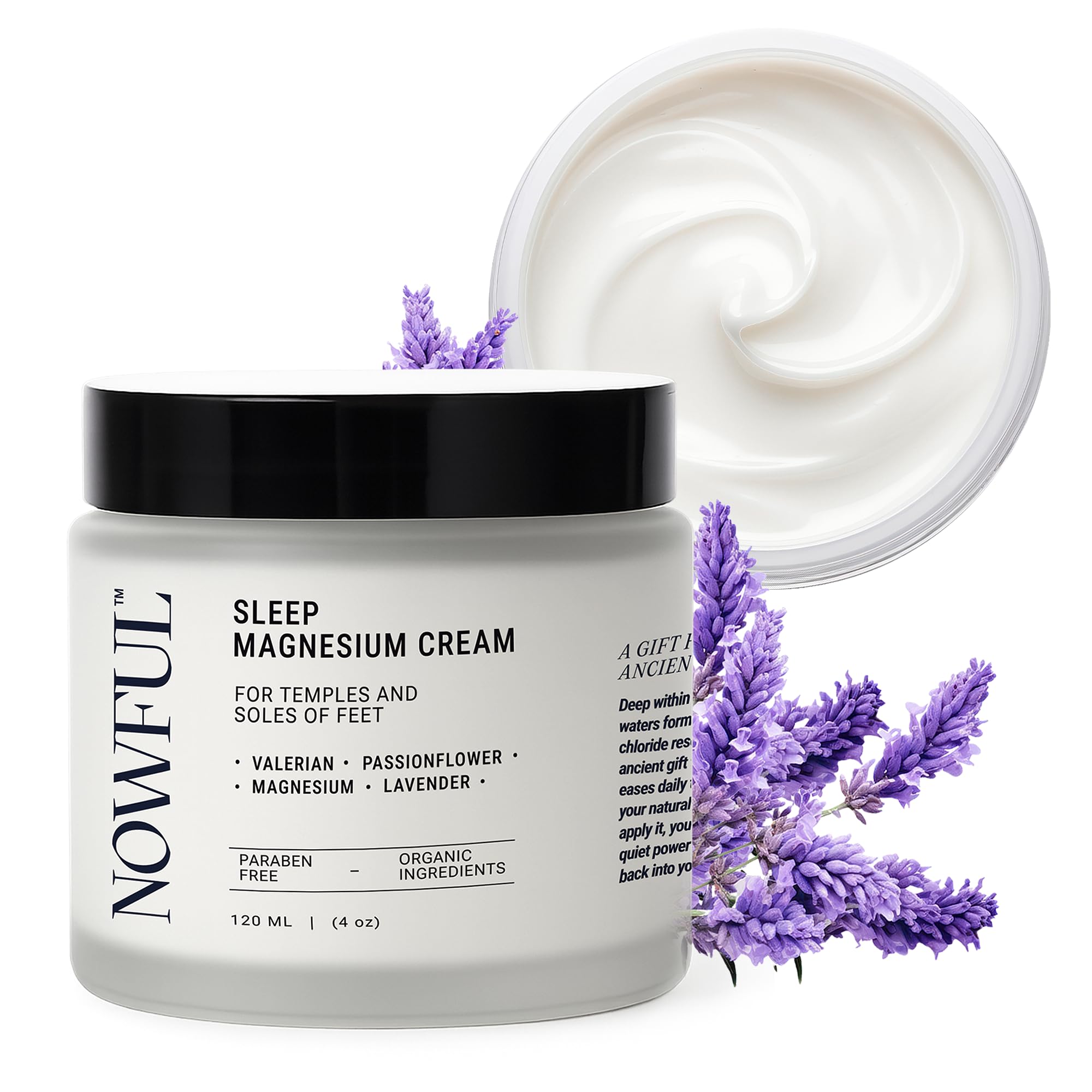 Nowful Sleep Aid Magnesium Cream - Valerian Root & Passionflower for Calm - Natural Night Balm for Anxiety & Restful Sleep - With Lavender Oil for