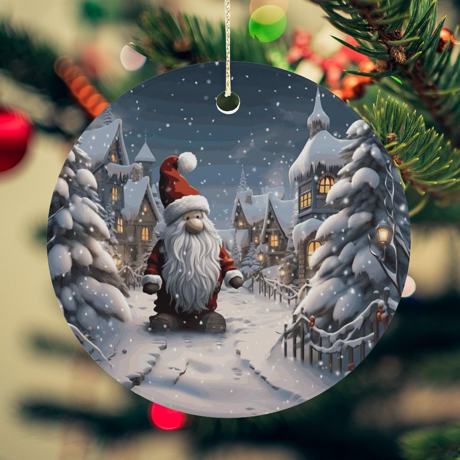Christmas Snow Christmas Ornament for Christmas Tree Ceramic Round Ornament Winter Holiday Keepsake Gift 2.7" Christmas Tree Hanging Decorations Circle Ceramic Pendant Xmas Gift
