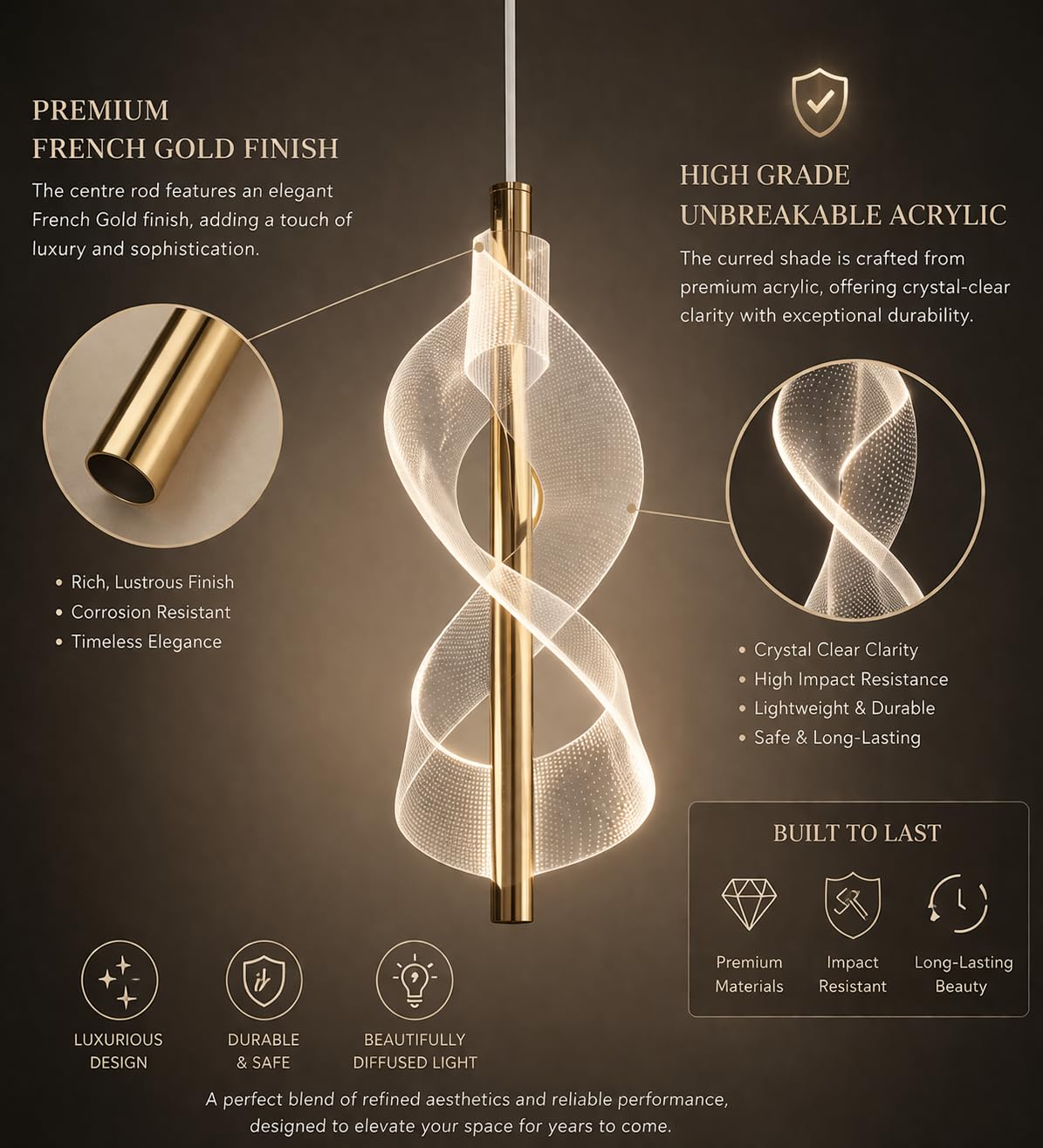 FILLISKA Colour Changing Pendant Light - FrenchGold -4