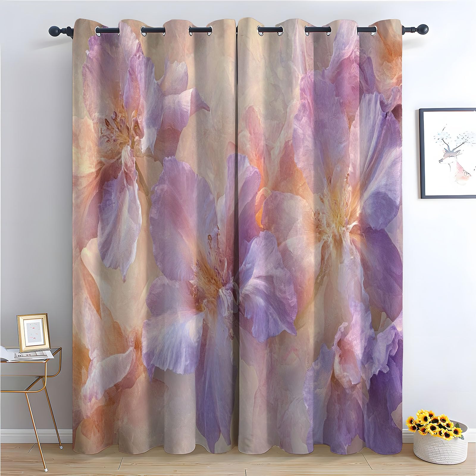 Rideau thermique anti froid et lumière motif hortensia pour fenêtres de salon