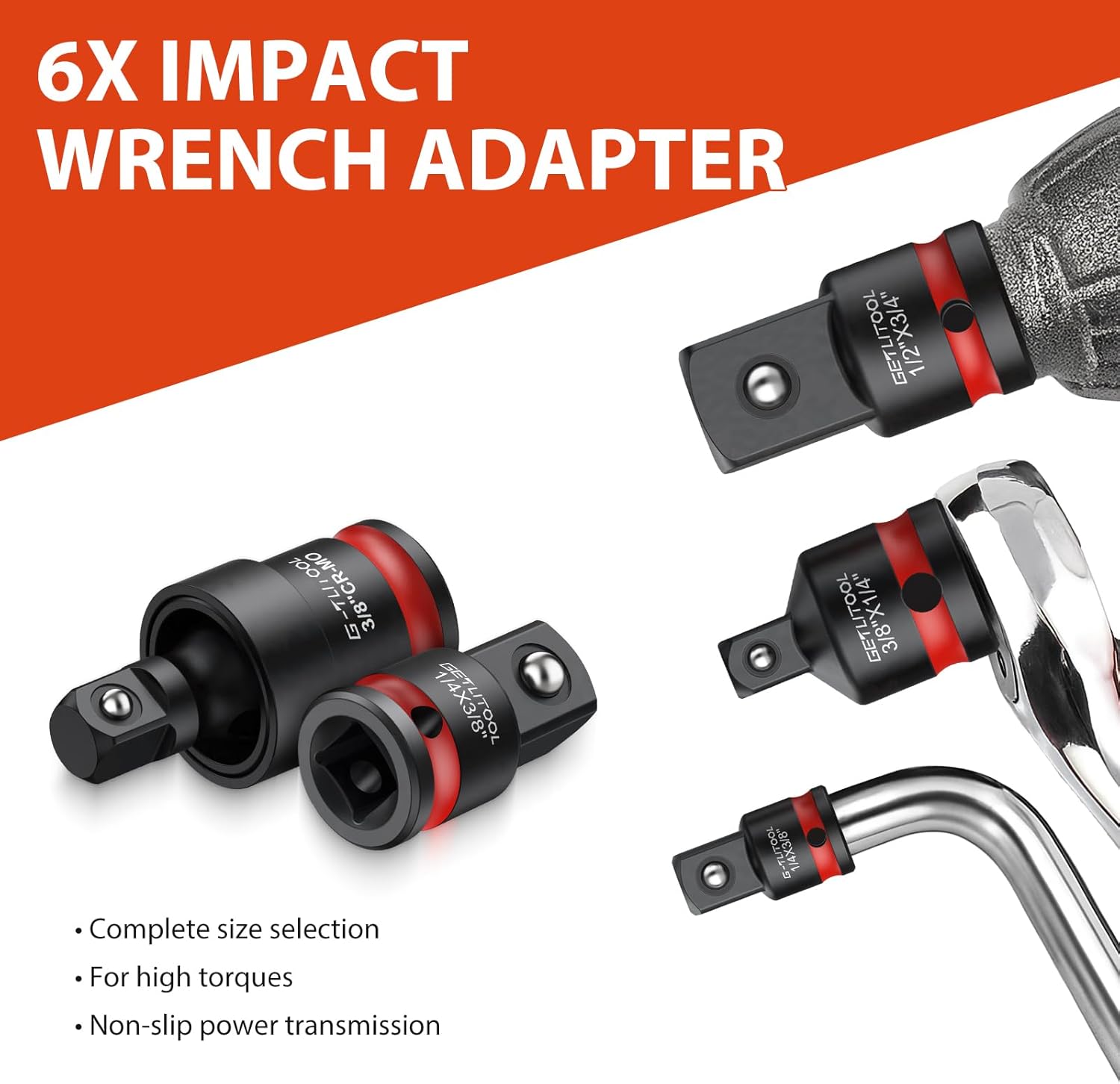 GETLITOOL 20Pcs Socket Adapter Set, Universal Joint Socket Set with Drive Adapters & Extension Bars, 42CRMO Steel, Rust-Resistant, EVA Foam Organizer for DIY, Automotive, and Repairs