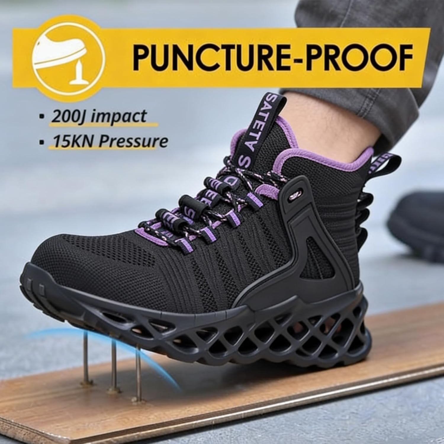 Steel Toe Boots for Men Women Slip Resistant Work Boots Lightweight High Top Steel Toe Shoes Breathable Safety Shoes
