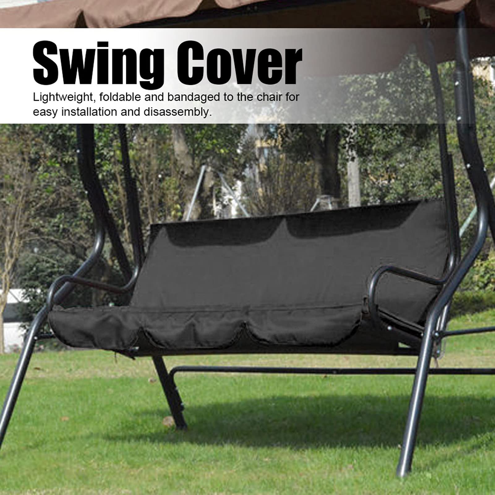 Luqeeg Patio Swing Cushion Cover - Waterproof Outdoor Cushion Covers, Swing Chair Cushions Replacement 3 Seater, Replacement Cushion Covers for Outdoor Furniture - 150x50x10cm/59.1x19.7x3.9in(Black)