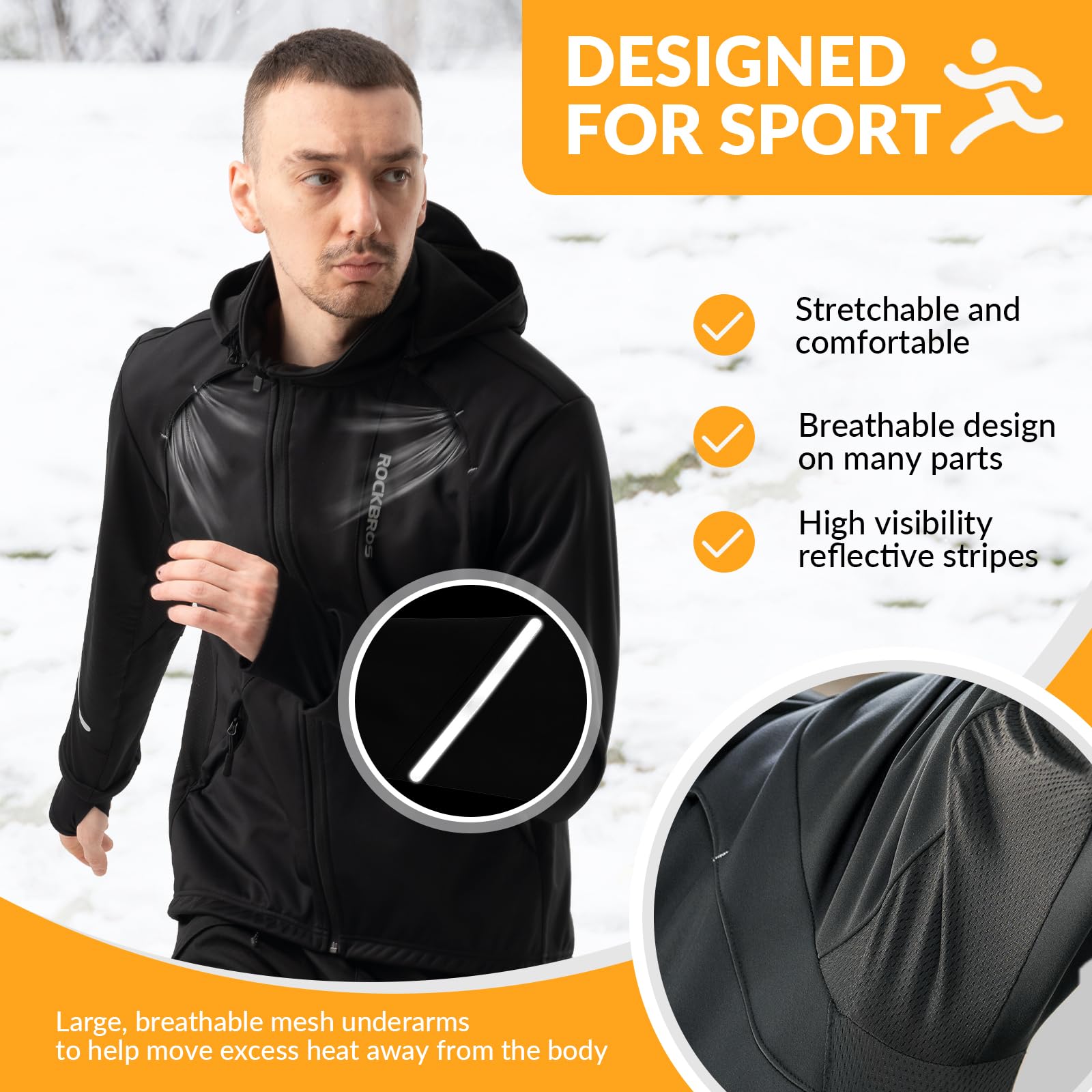ROCKBROS Chaqueta Ciclismo Invierno a Prueba de Viento Polar Térmico para Hombre Chaqueta Bicicleta Transpirable Ropa para Deportes al Aire Libre