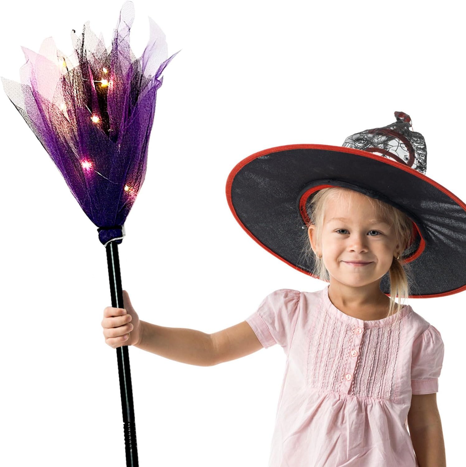 Halloween Witch Broomstick, Purple LED Lighted Plastic