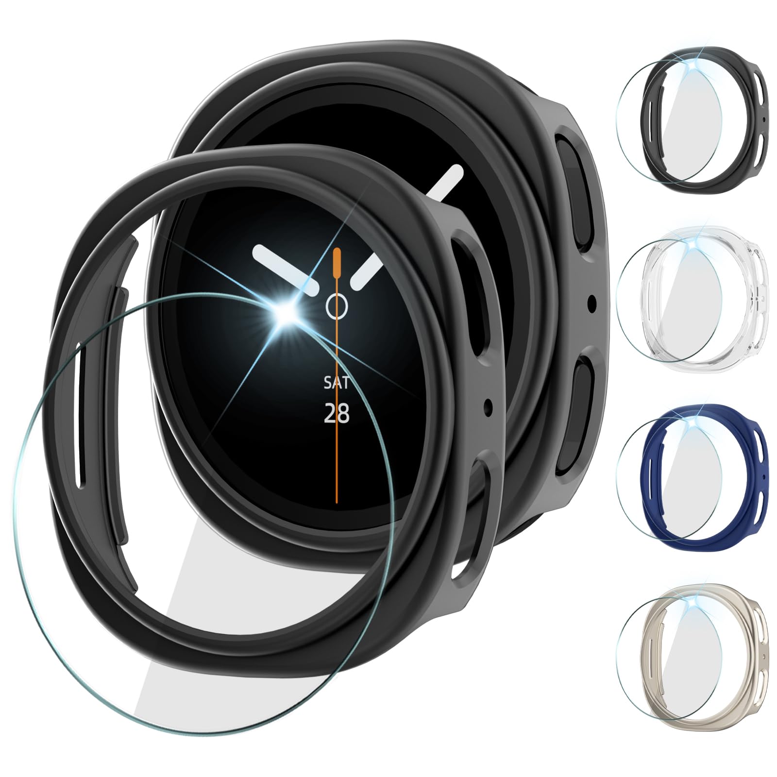 COMMUTER [4+4Pack] Galaxy Watch 8 Screen Protector and Case 40mm, Anti-Fog Tempered Glass Face Cover Film + All-Around Hard PC Protective Bumper