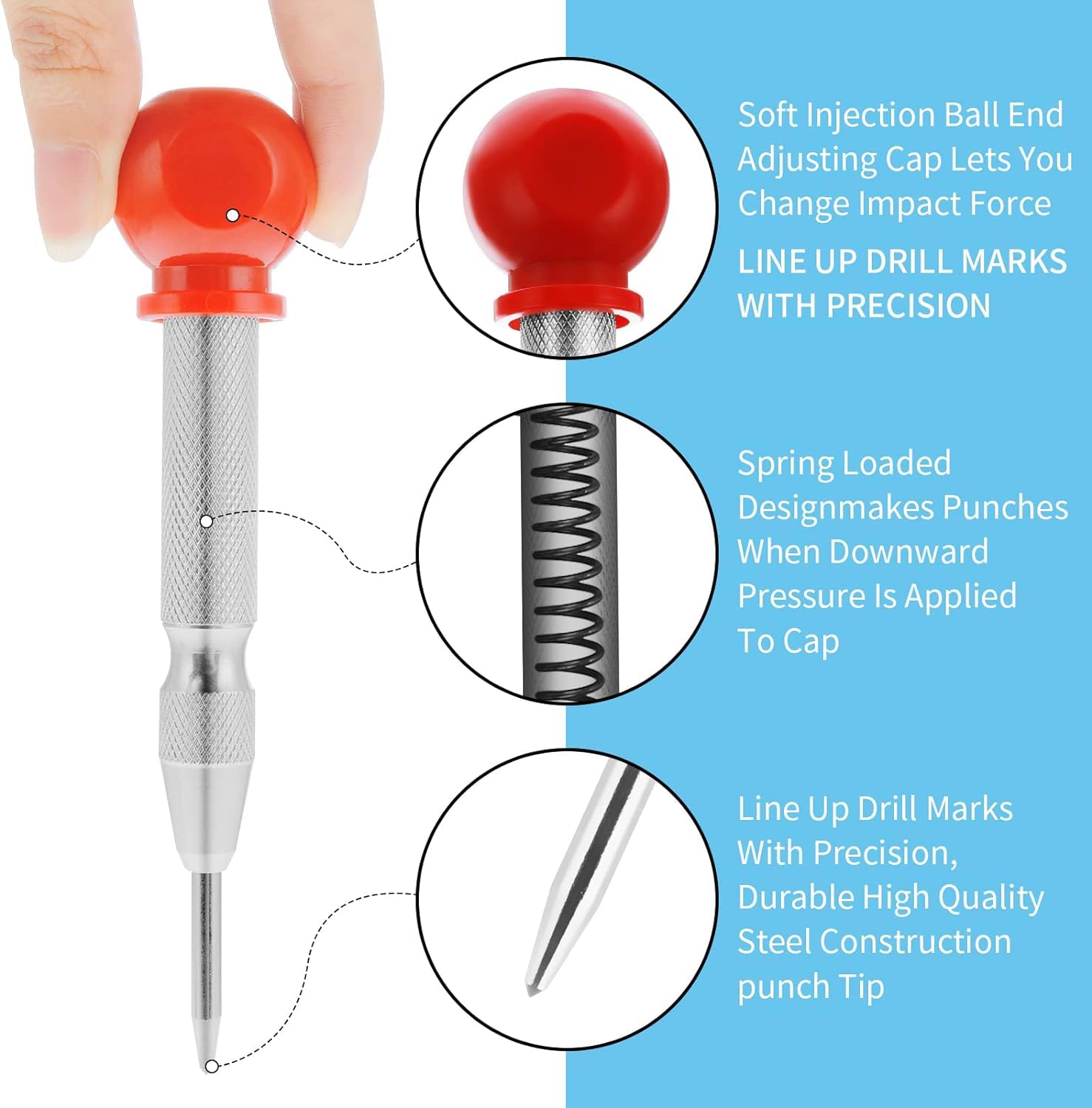 Punzone Centrale A Molla - Per Marcatura Precisione, Metallo, Uso Domestico E Officina - Foto 2