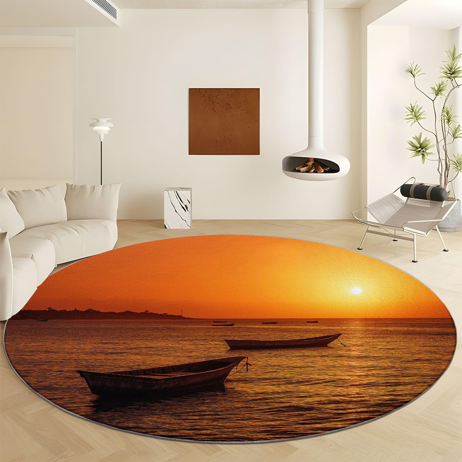 Tapis rond ocean orange 90 cm idéal pour créer un coin lecture enfant