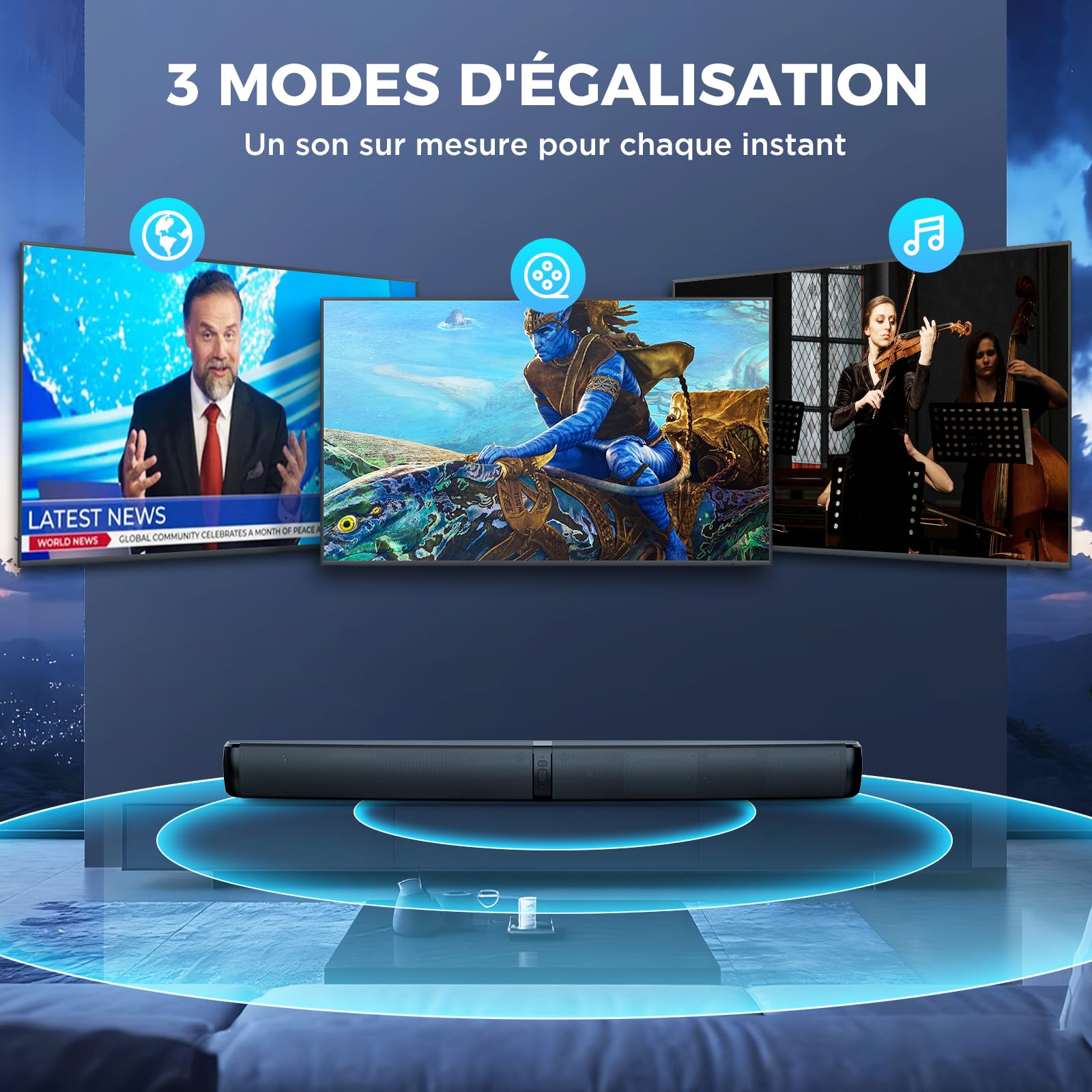 GarageRock Barre de Son TV 90W 2-en-1 Amovible Bluetooth 5.3 Arc Optique AUX Home Cinéma
