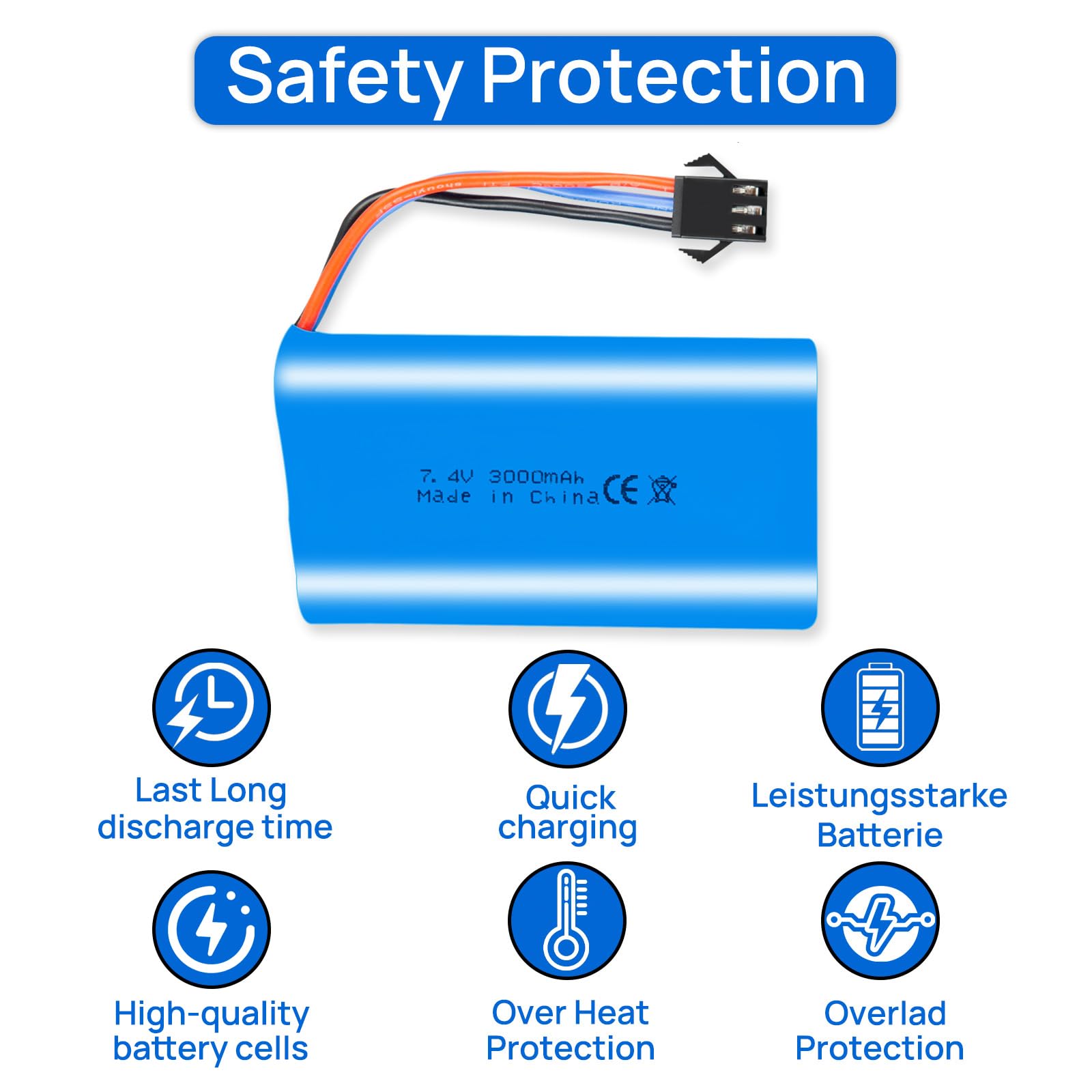 2 batterie da 7,4 V 3000 mAh 15C SM-3P con spina SM3P 2S, batteria ricaricabile con 2 caricatori USB, adatta per giocattoli RC, auto, camion e carro armato radiocomandato.