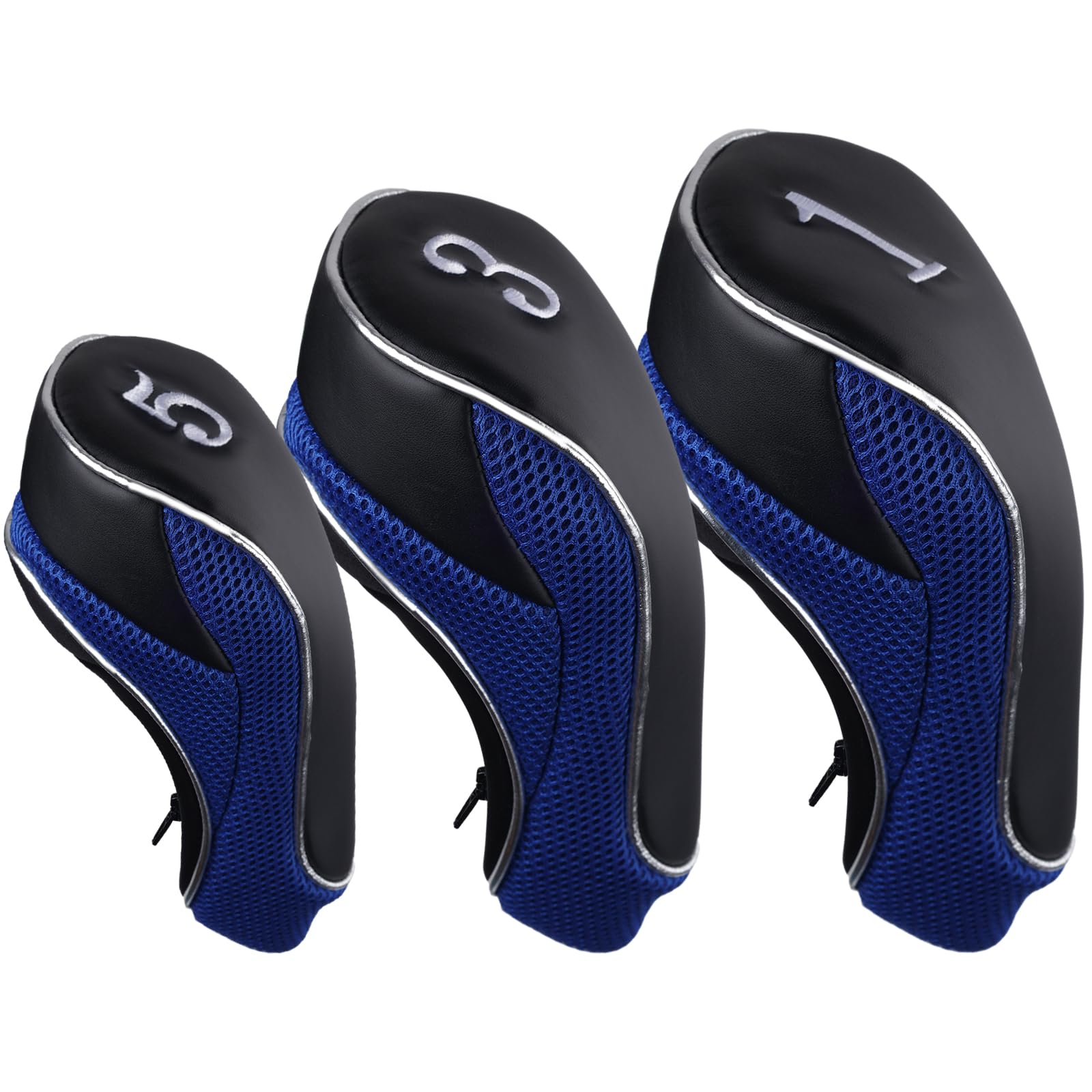 Andux Golfschlägerhauben mit Reißverschluss, 460 cc, Fairwayholz, Blau, 3 Stück