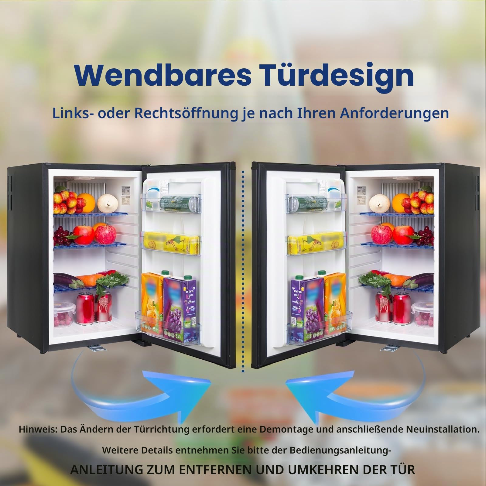 Smad 12V Kühlschrank 50L,Camping Kühlschrank 12v 230v, Leiser Wohnmobil Kühlschrank mit Schloss, Absorber Kühlschrank für Auto, Wohnwagen, Büro, Wendetür, Schwarz