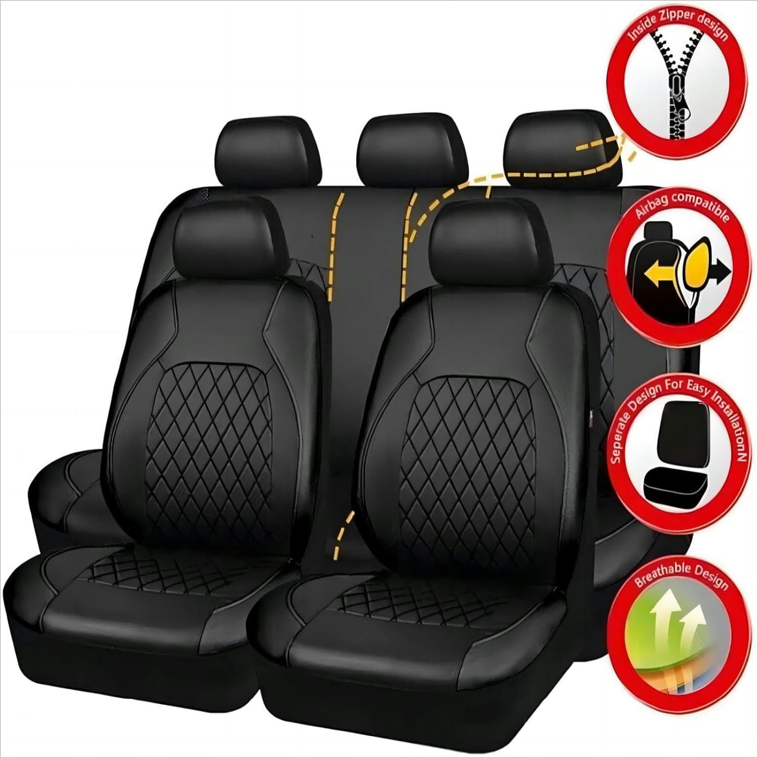 9 Piezas Fundas Asientos Coche para VW Volkswagen T-Cross T-Roc T-Roc Sport Caravelle Sharan Passat S，Asientos y reposacabezas,Accesorios（Negro）