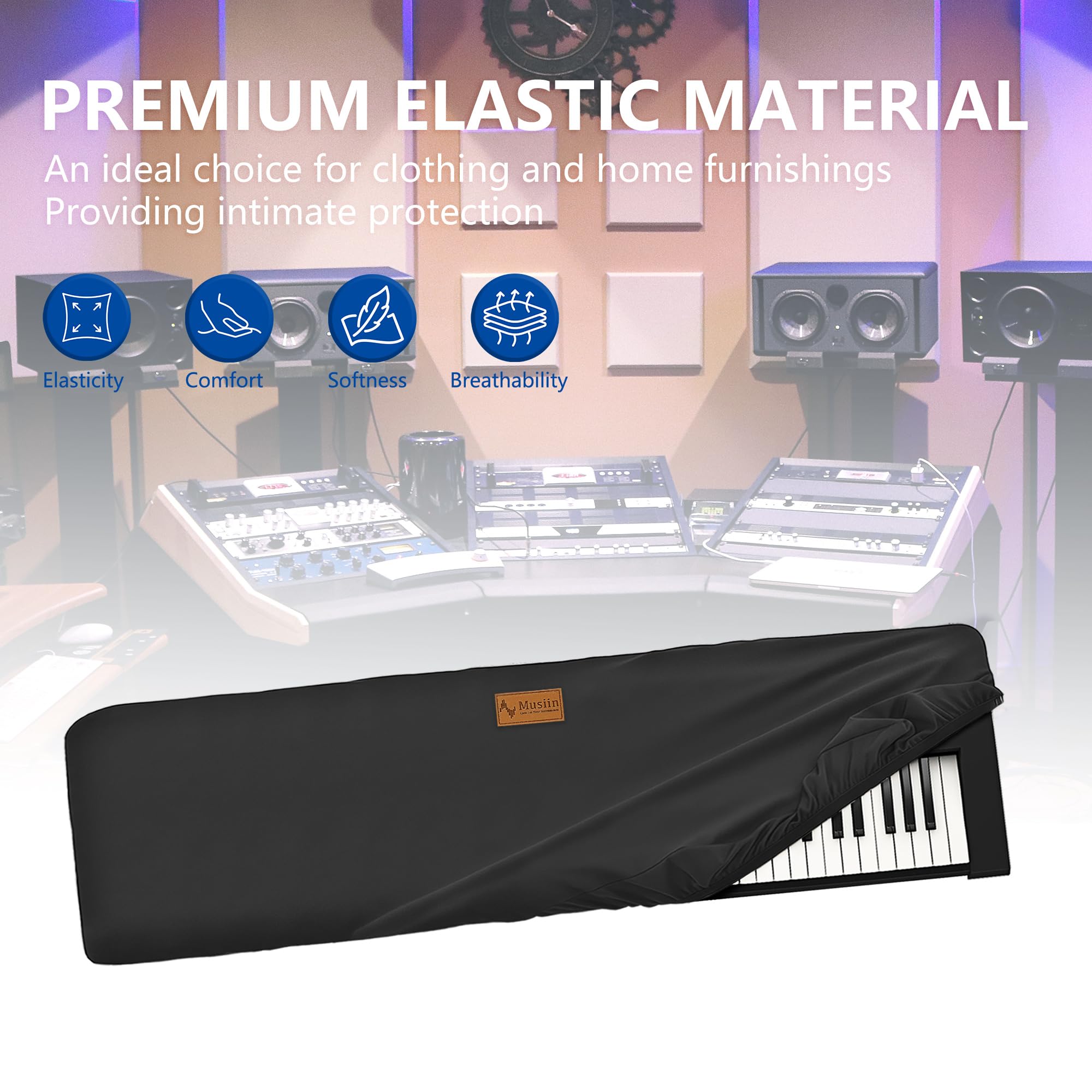 Musiin Housse anti-poussière pour clavier de piano et synthétiseur 88 touches, compatible avec Roland JUNO-DS88, FA-08, KORG KROME-88, KROSS 88MB, Chinlon, toucher doux et ajustement personnalisé