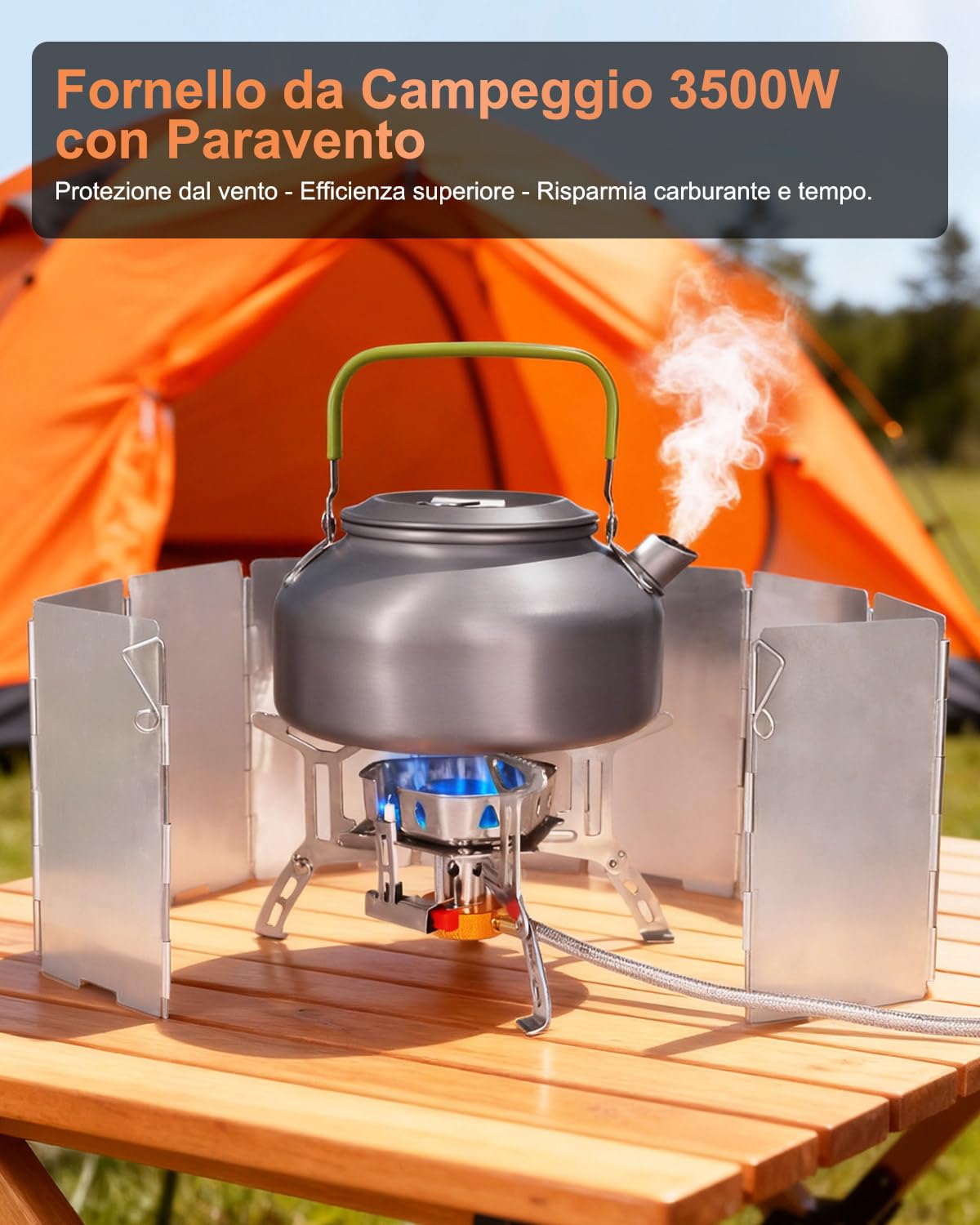 AUTOPkio Fornello da Campeggio 3500W con Parabrezza, Mini Portatile Stufa