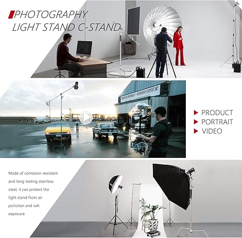 Miniatura 21 de NEEWER Soporte de luz Pro 100% metal C con ruedas, altura máxima 10.8 pies/129.9 in soporte reflector ajustable con brazo de pluma de 4 pies/47.2 in