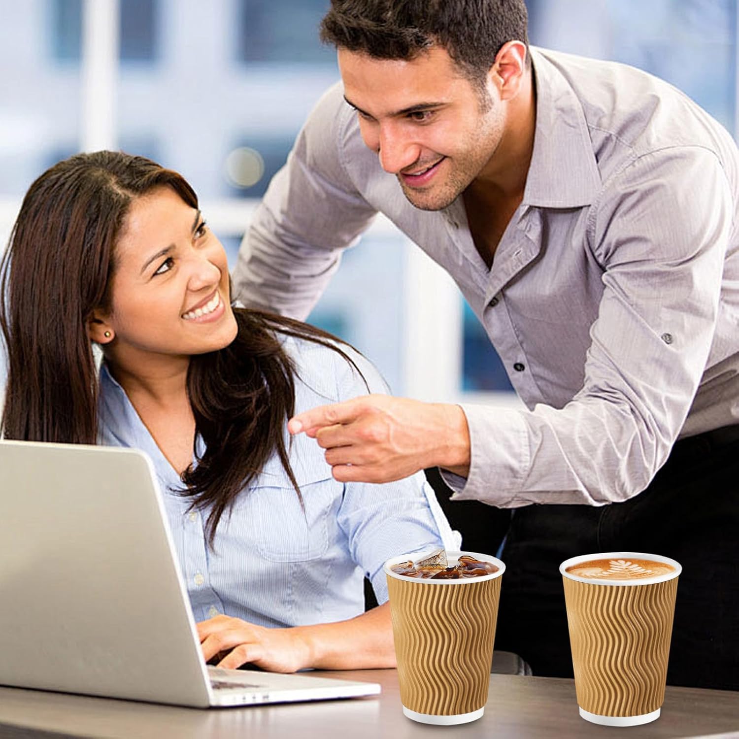 Lamosi Disposable Coffee Cups 12 OZ 100 Pack, Paper Coffee Cups 12 OZ for Hot Drinks or Cold Beverages, Insulated Corrugated Ripple Wall Cup No Lids for Office, Cafe, Home or Travel (Champagne) - Image 5