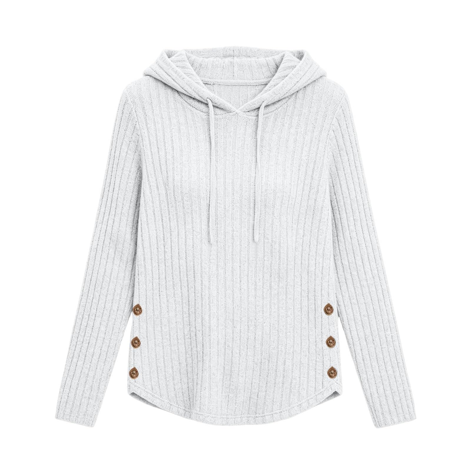 Hoodie Damen Strickpullover Oversize Pullover Rippstrick Kapuzenpullover Lässige Winterpullover Elegante Hoodies Warme Sweatshirt Atmungsaktiv Strick Pulli mit Knöpfen Arc-Saum Einfarbig Hoody