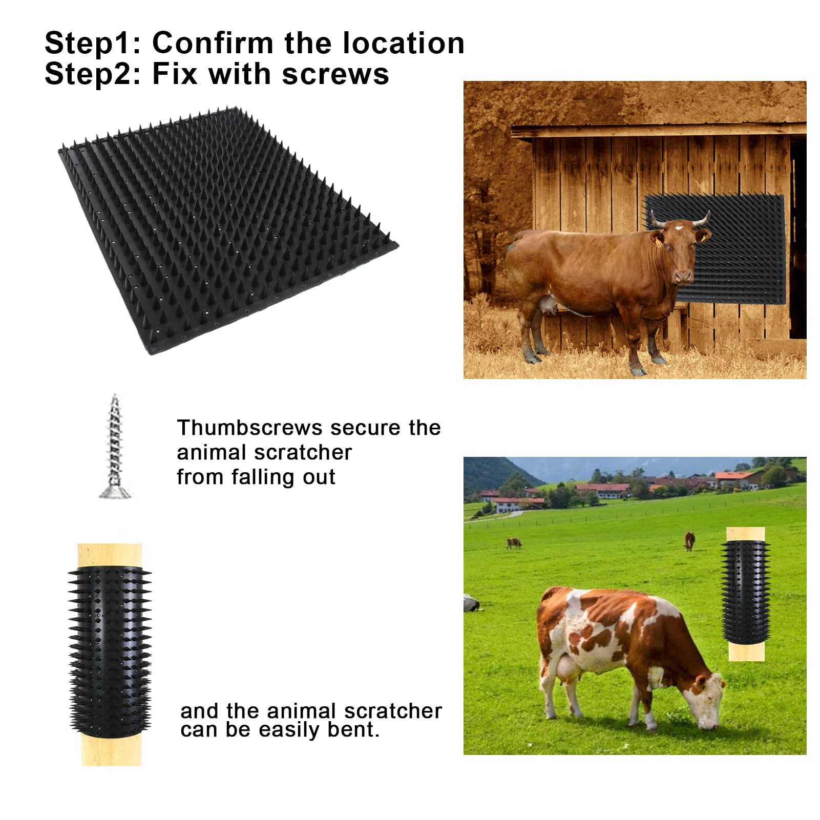 Juego de 2 cepillos de masaje Equine Bovine, juego de cepillos de masaje para caballos, raspadores equinos, ovejas y caballos, asistente para picores para pequeñas granjas, pastos familiares, establos