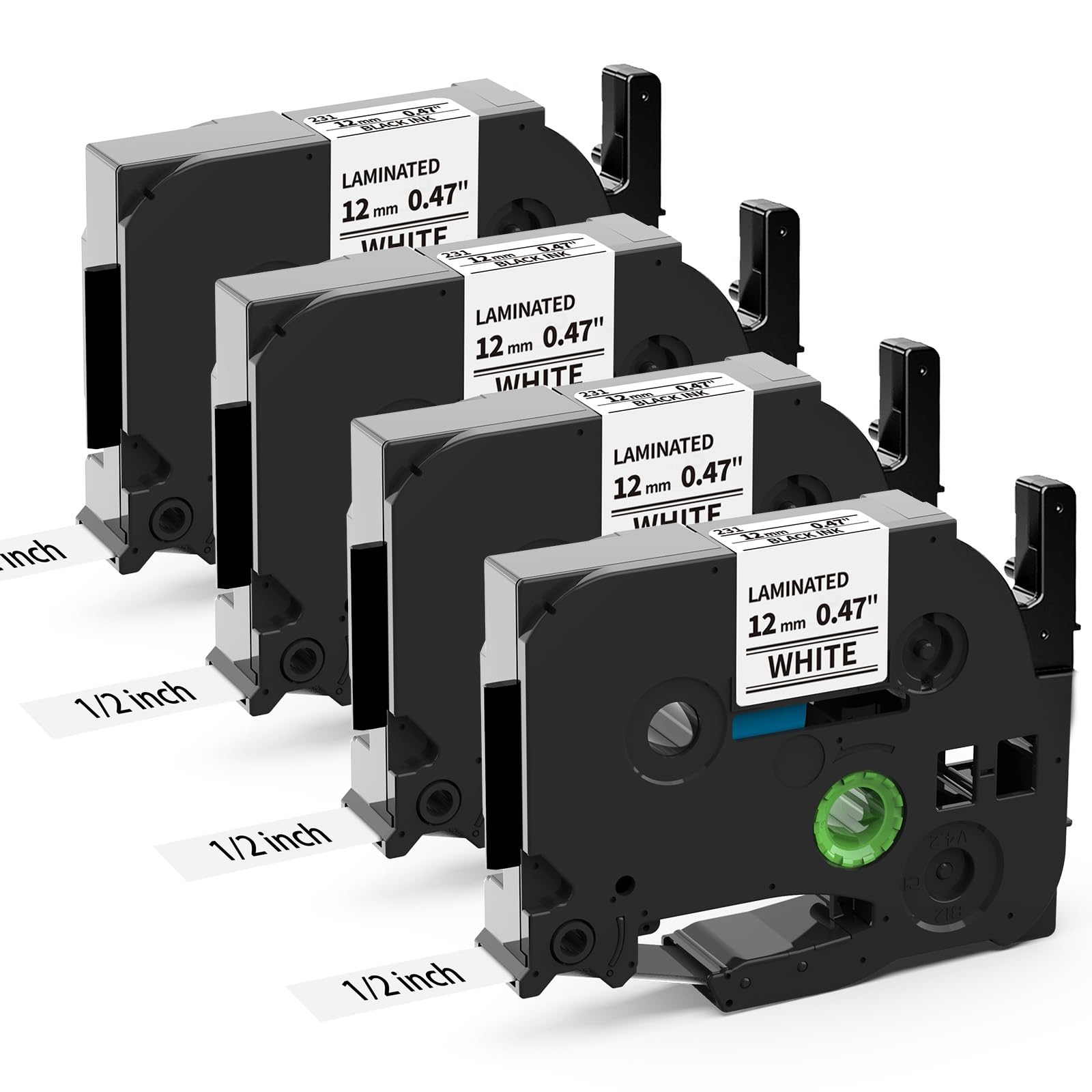 MarkField TZe-231 TZ Schriftband, 12 mm, kompatibel mit Brother P-Touch Etikettenband 12 mm für Brother Etikettendrucker, 12 mm 0,47, laminiert, weiß, für P Touch H110, E110, H100R, H108, H101C, H200
