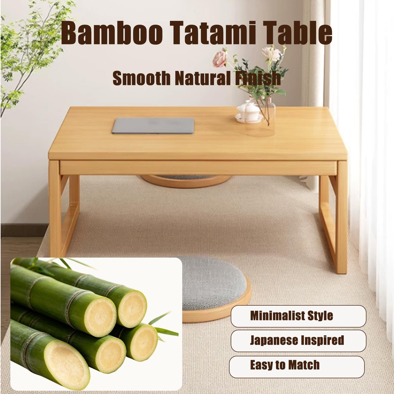 Mesa de centro plegable japonesa de bambú, Mesilla de té y café, portátil
