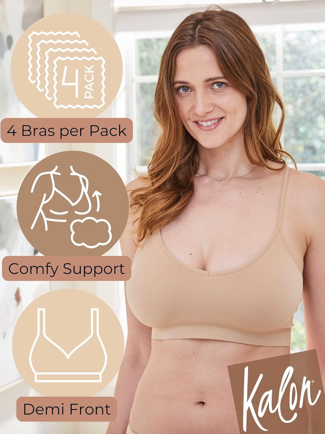Kalon Women’s 4 Pack Demi Padded Bralette Wireless Comfortable Bra - Image 2