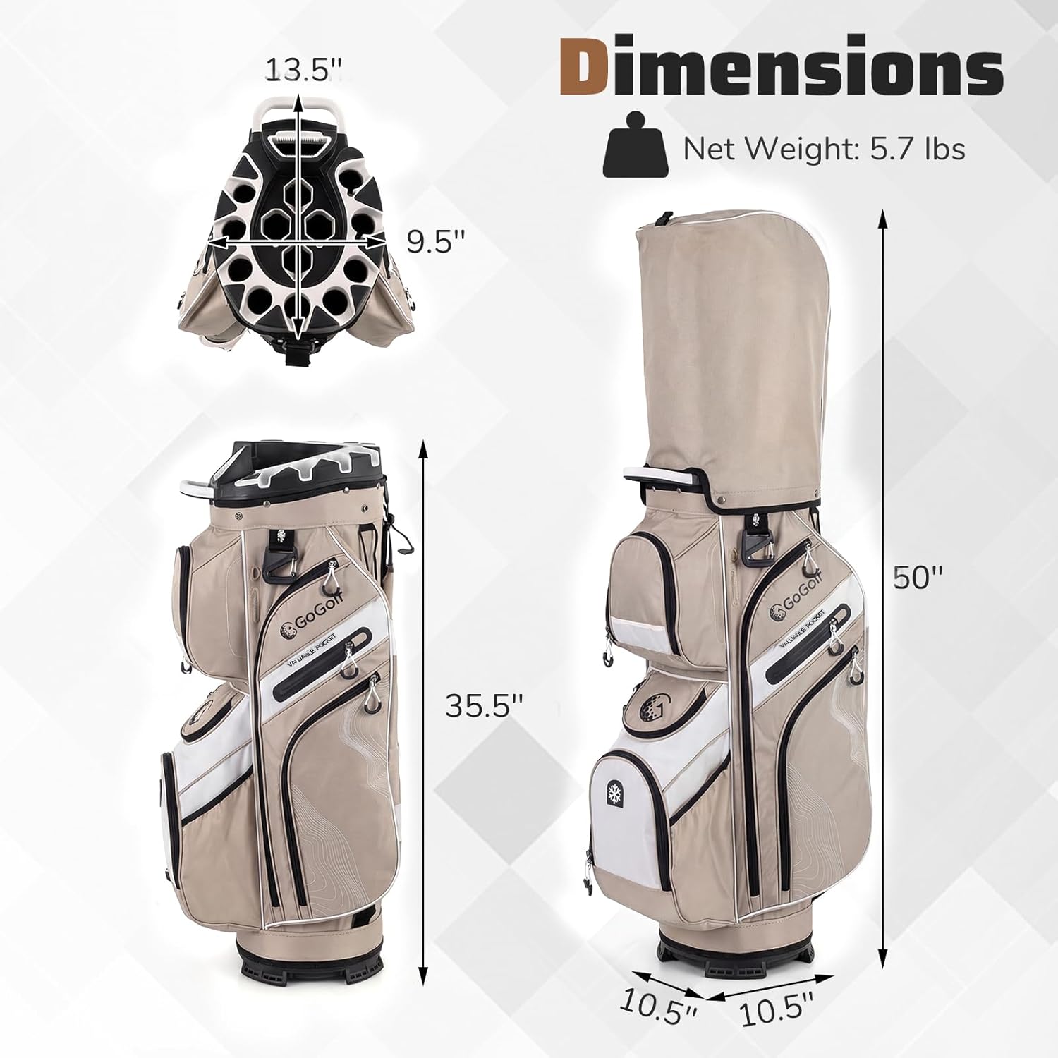 Goplus Lightweight Golf Cart Bag, Molded Lock Top Golf Club Bag w/14-Way Full Length Organizer Dividers, 11 Pockets, Cooler Bag, Straps, Umbrella Holder & Rain Hood for Men Women