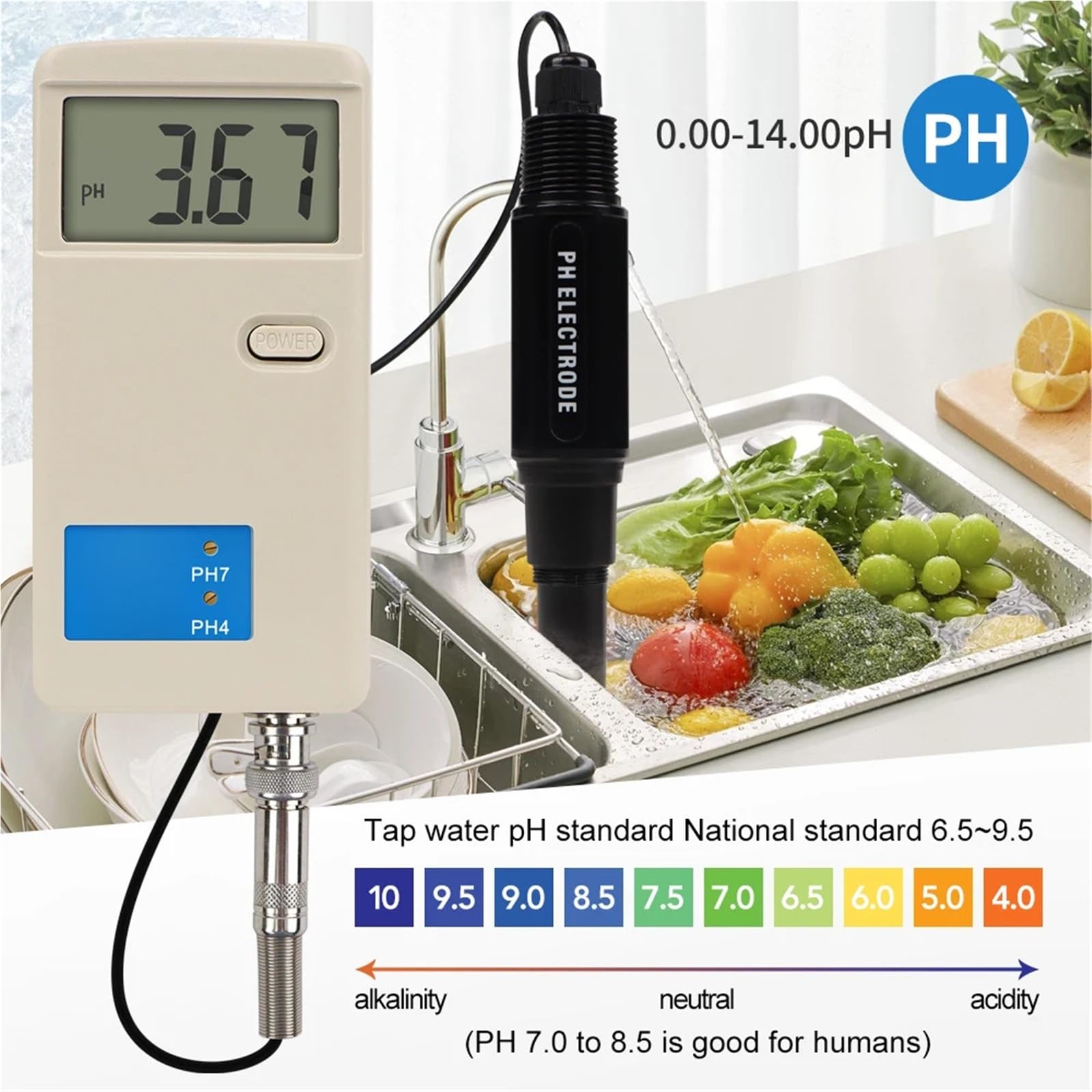 Medidor de PH, Medidor de pH digital retroiluminado de alta precisión, medidor de calidad del agua for laboratorio, agua potable, acuarios, hidroponía.