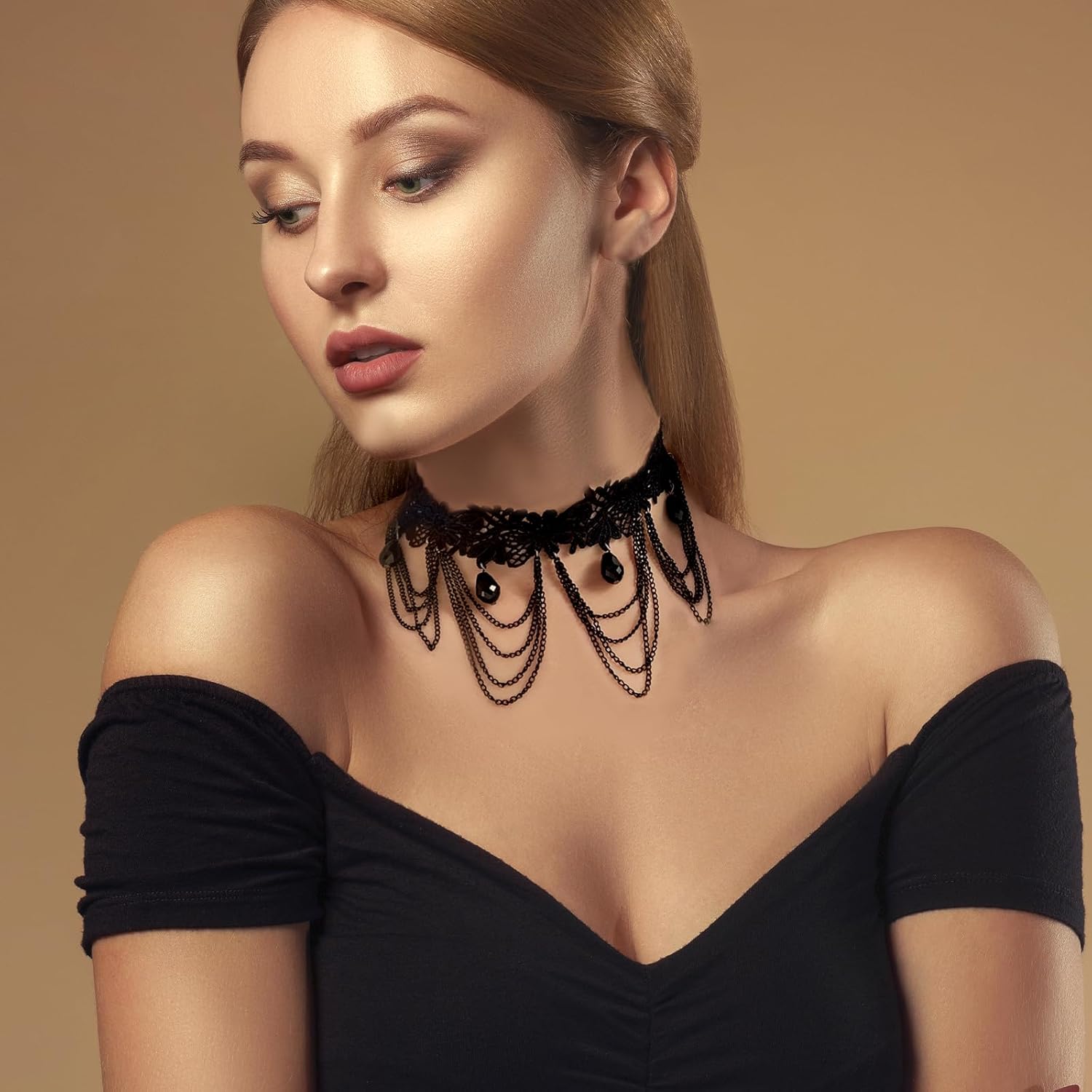 Black Lace Choker Necklaces for Women, Vintage Jewelry Gothic Necklace with Teardrop Pendant, Victorian necklace, Handmade Statement Jewelry for Women, Perfect Goth Gift - Image 2