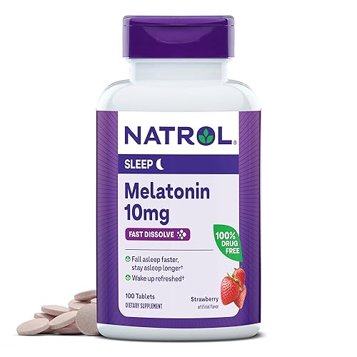 Natrol Fast Dissolve Melatonin 10mg Tablets - Strawberry Flavor, 100 Count, Sleep Support Melatonin Tablets for Adults, 100-Day Supply - Strawberry - 100 Count (Pack of 1)