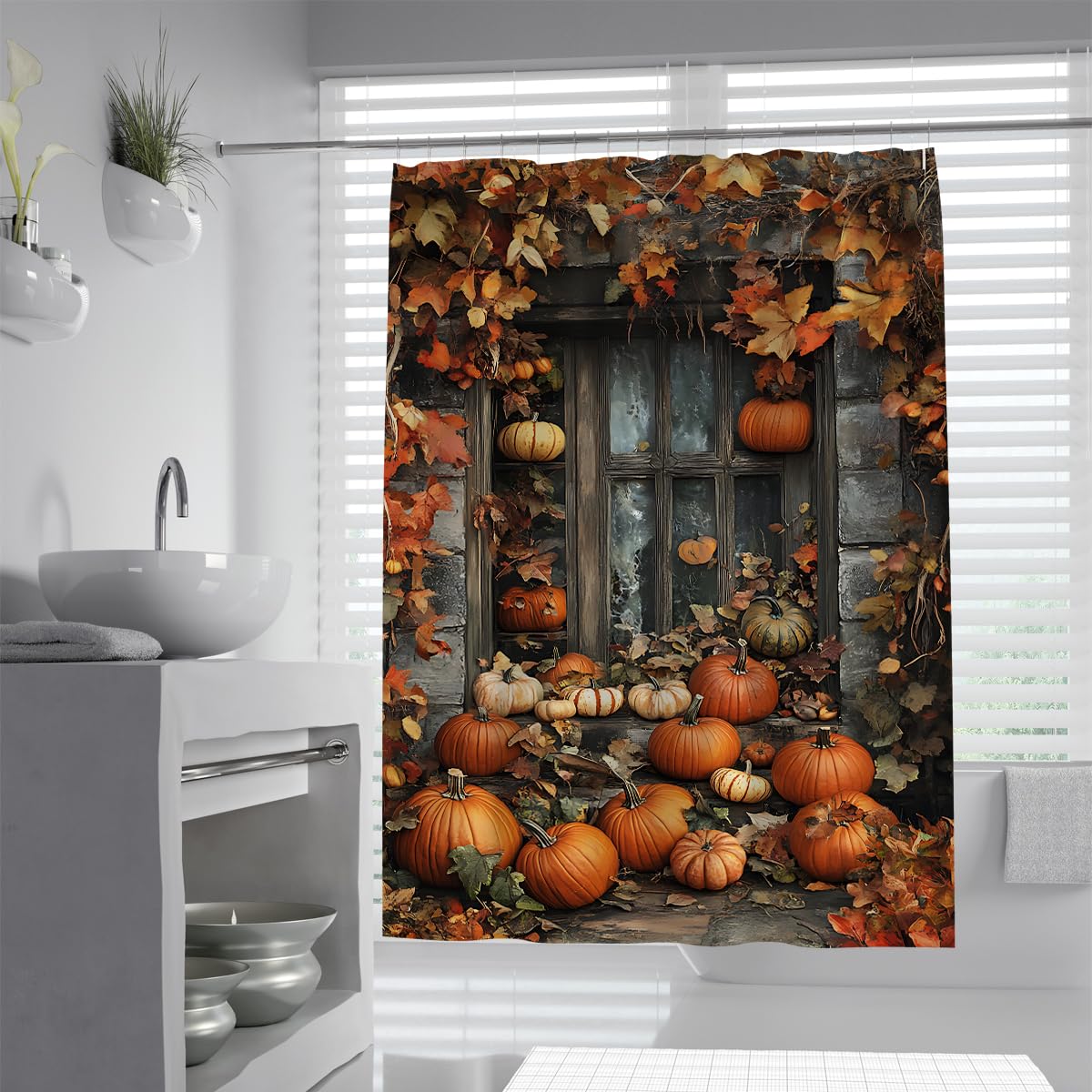Cortina de Ducha Calabaza Otoño Hojas Arce Deko 200x200cm